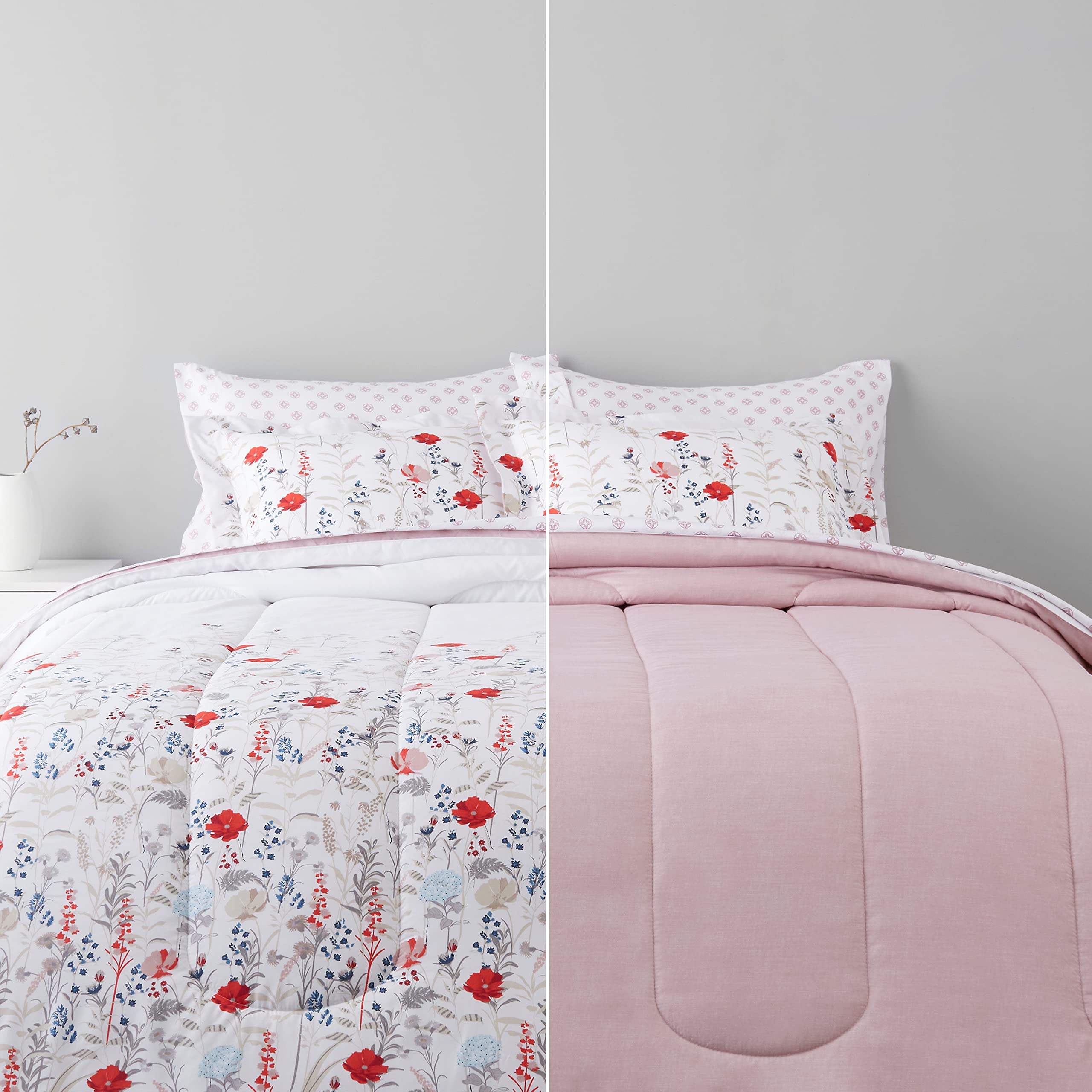 Amazon Basics vue de face de la parure rose floral montrant style et finition