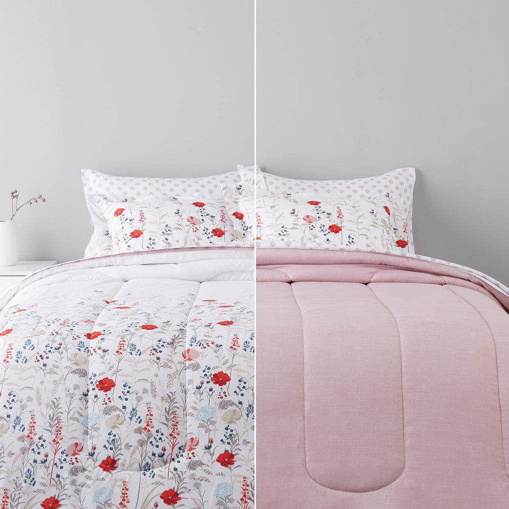 Amazon Basics vue de face de la parure rose floral montrant style et finition