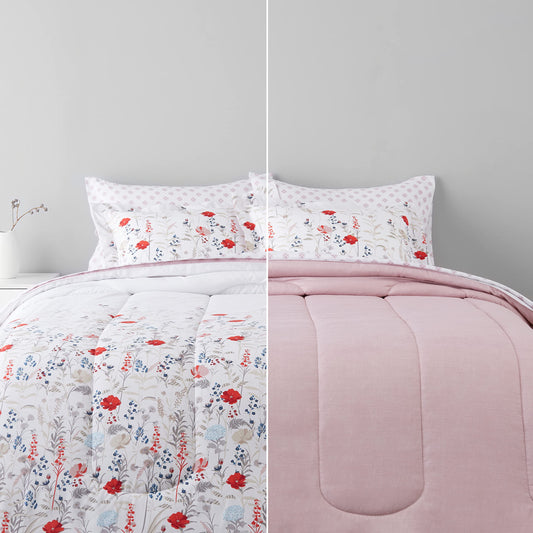 Amazon Basics vue de face de la parure rose floral montrant style et finition