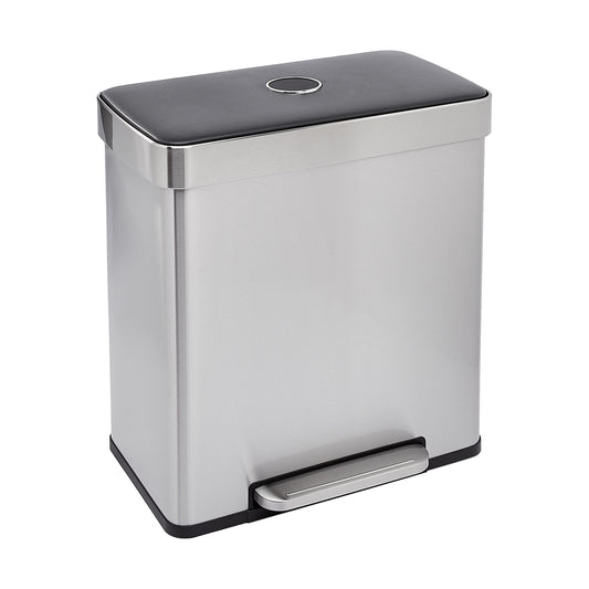 Amazon Basics vue de face de la poubelle rectangulaire, tri pratique et gain d'espace