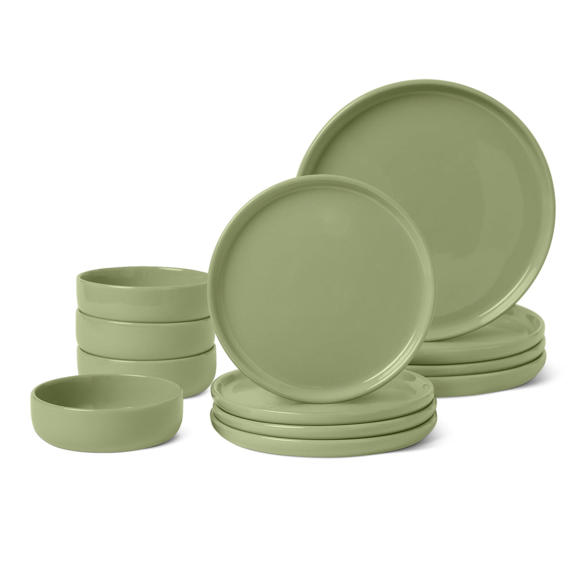 Amazon Basics set olive vu de face montrant l'ensemble des pièces et style élégant