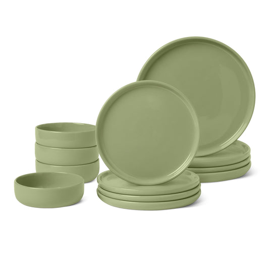 Amazon Basics set olive vu de face montrant l'ensemble des pièces et style élégant