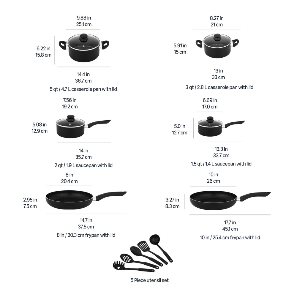 Amazon Basics ustensiles et couvercles inclus illustrant solution complète pour préparer et servir