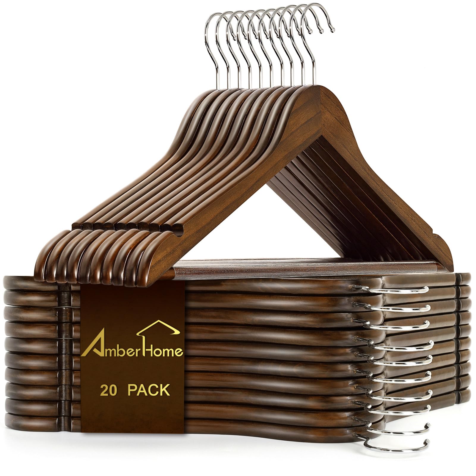 Amber Home vue de face du cintre en bois présentant finition élégante et rangement