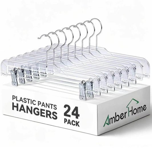 Amber Home vue avant du cintre transparent montrant la silhouette et tenue