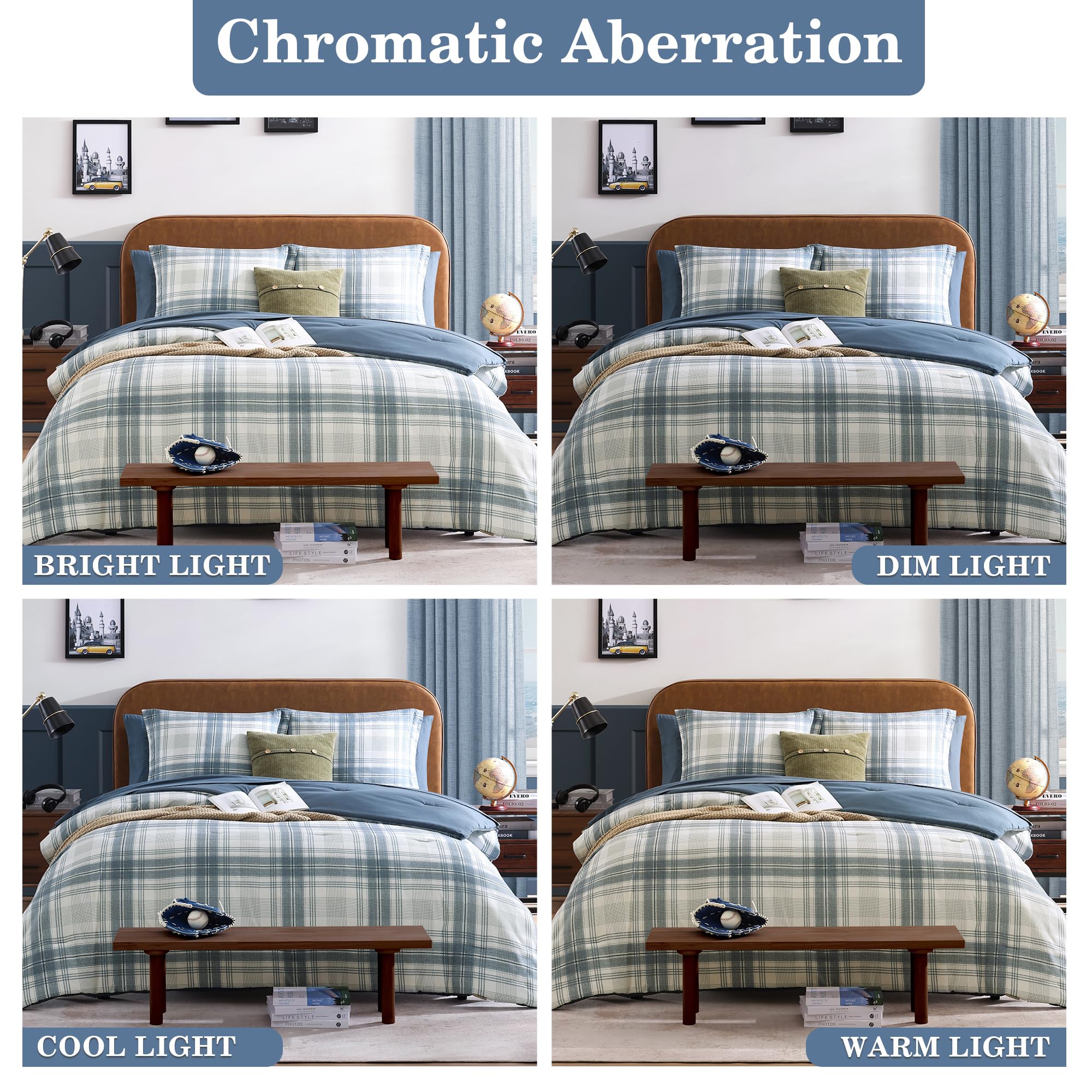 AMBERSPACE chambre cosy bleu-gris illustrant ambiance apaisante et coordination