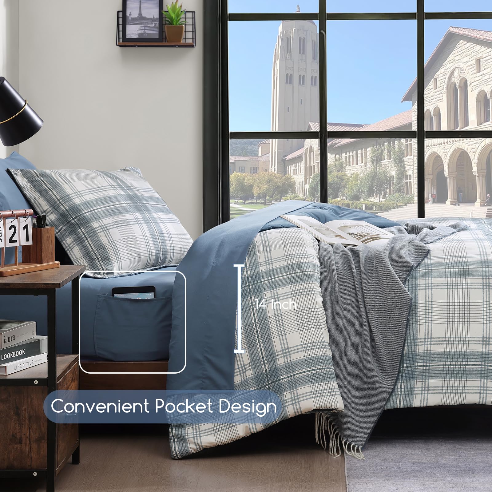 AMBERSPACE vue de l'ensemble 5 pièces montrant couette et draps coordonnés