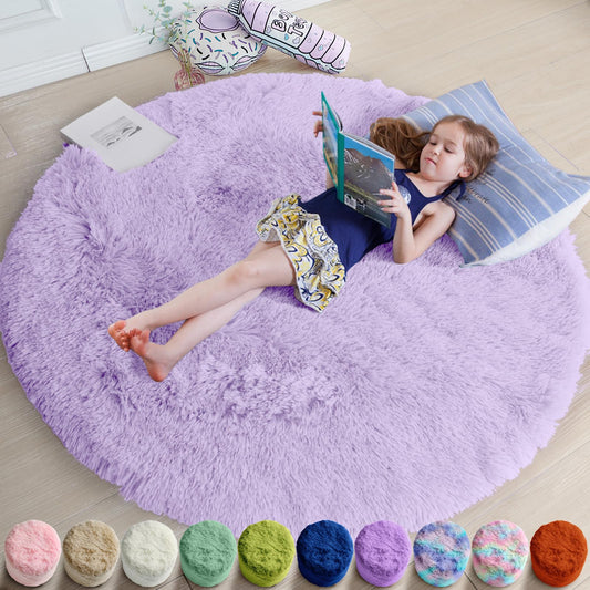 Amdrebio tapis rond lavande face avant montrant couleur et forme, apporte confort