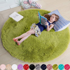 Amdrebio vue avant du tapis rond vert, confort visuel et douceur