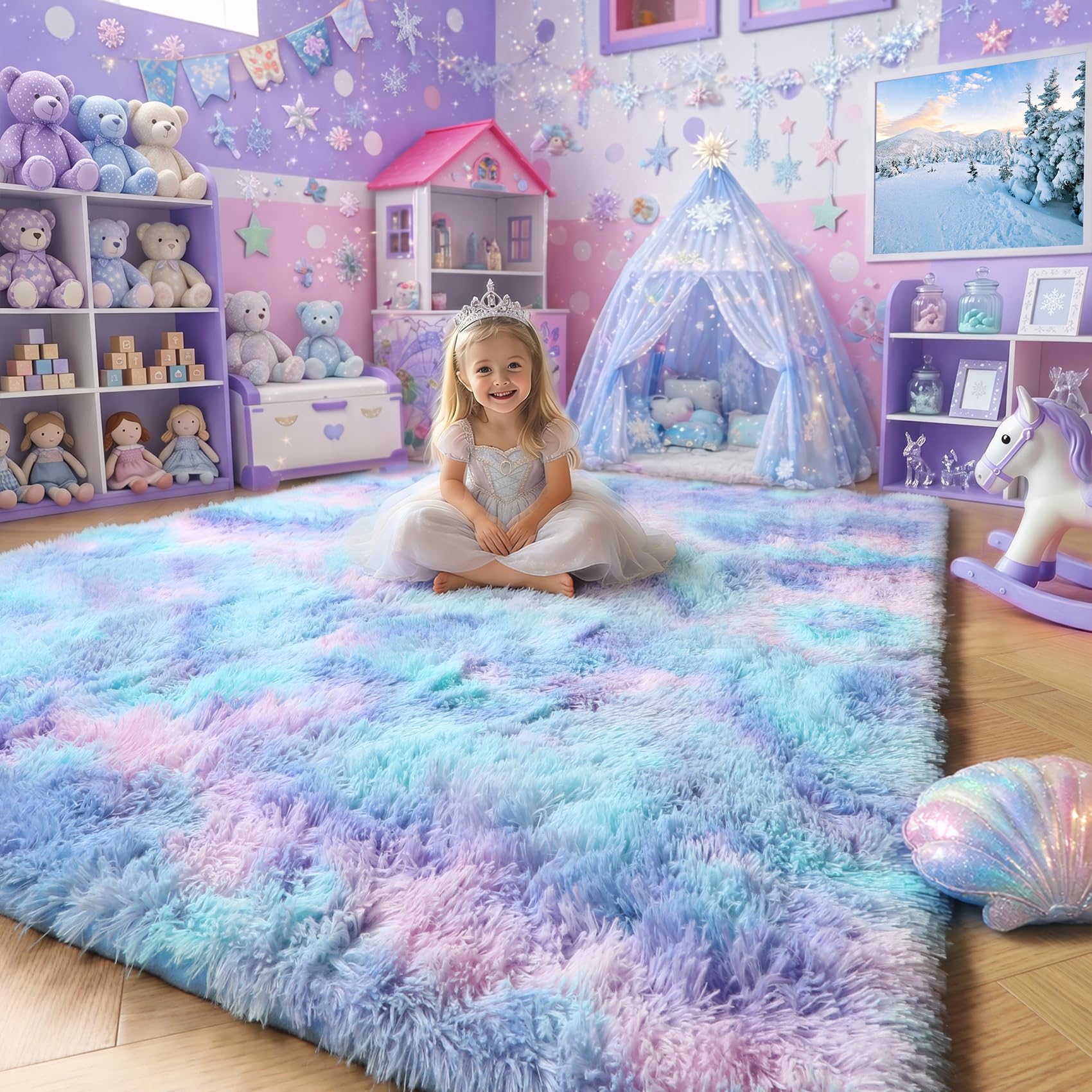 Amdrebio tapis vue face violet arc‑en‑ciel apporte couleur et confort