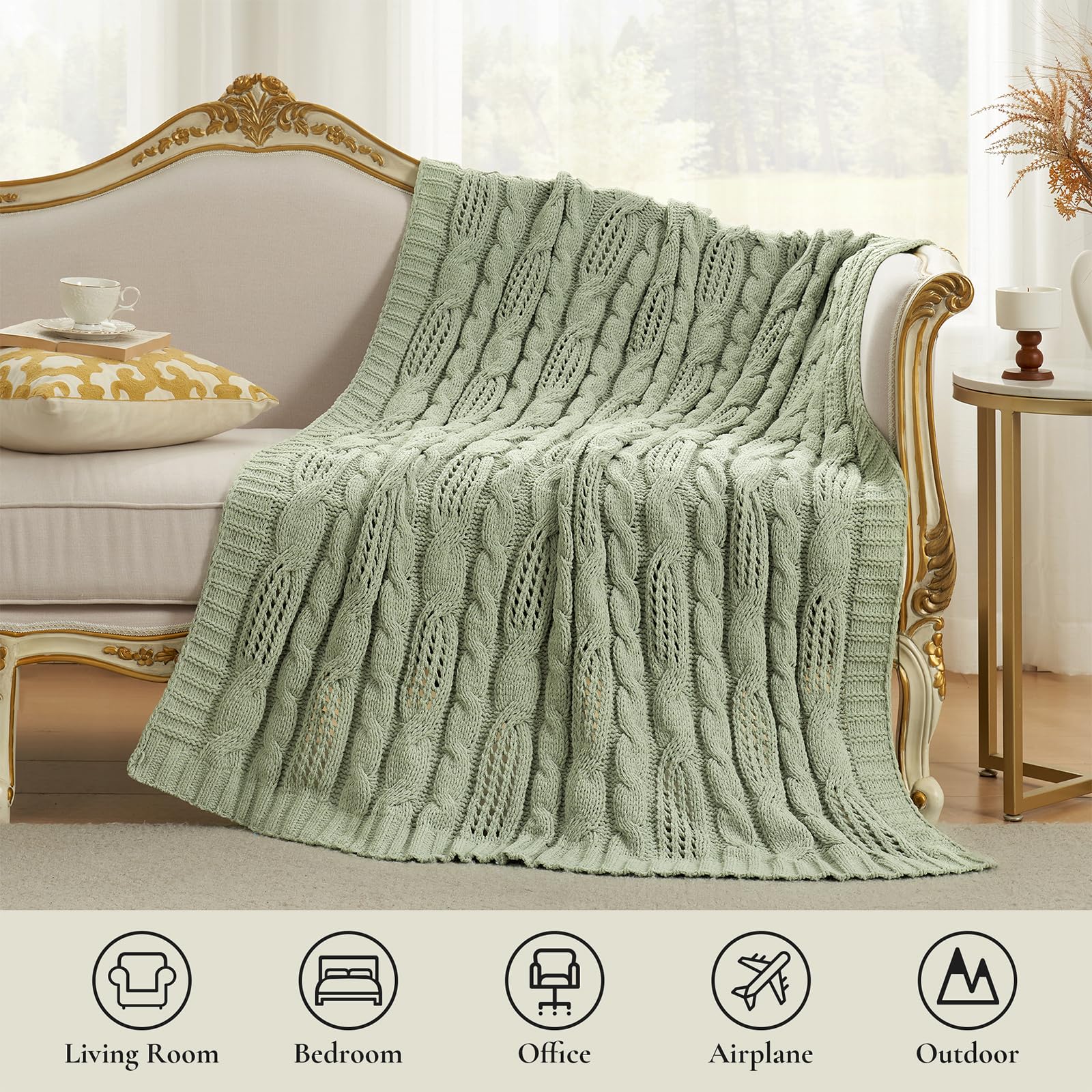 Amélie Home plaid à côté d'une règle pour comparaison de taille 50x60 pouces pratique