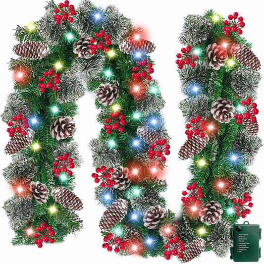 AMENON guirlande face entière montrant 9 ft et lumières colorées pour ambiance festive