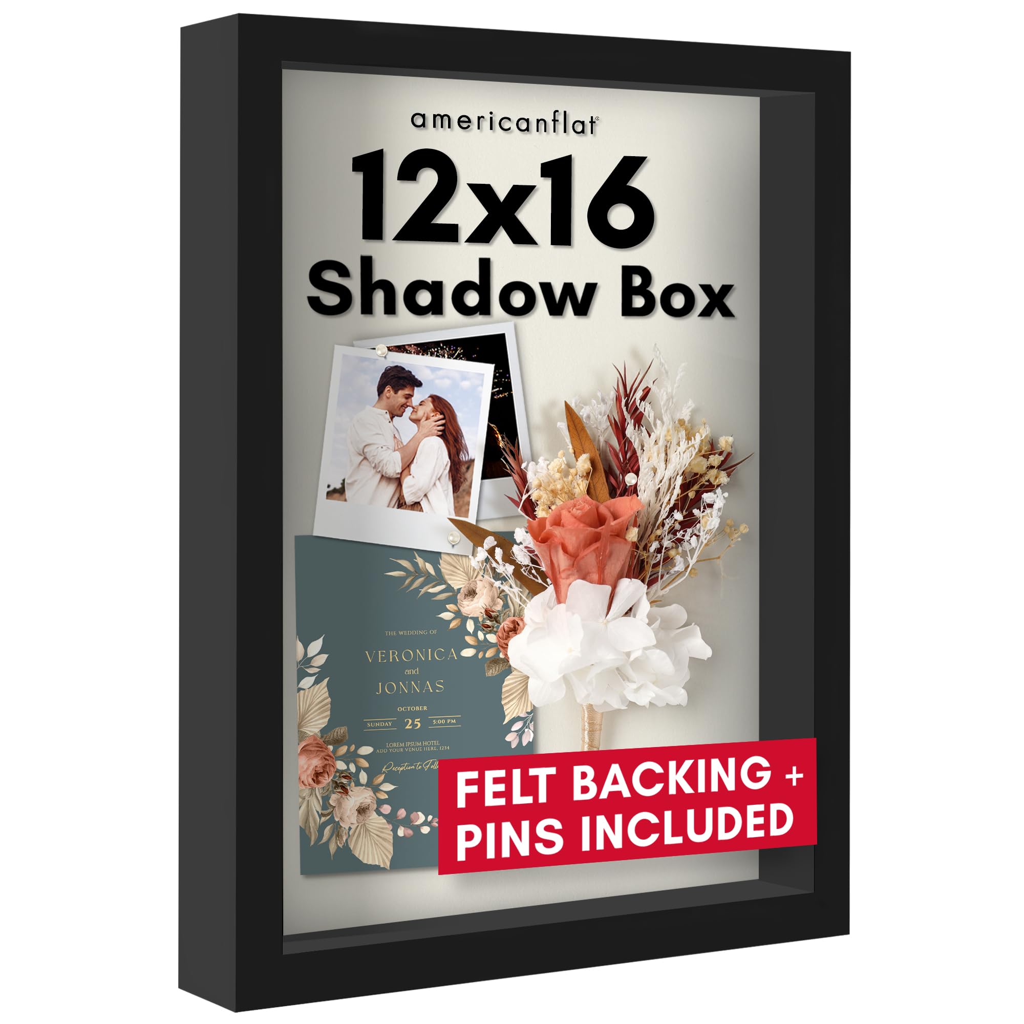 Americanflat cadre shadow box face avant noir présentant photo, finition élégante