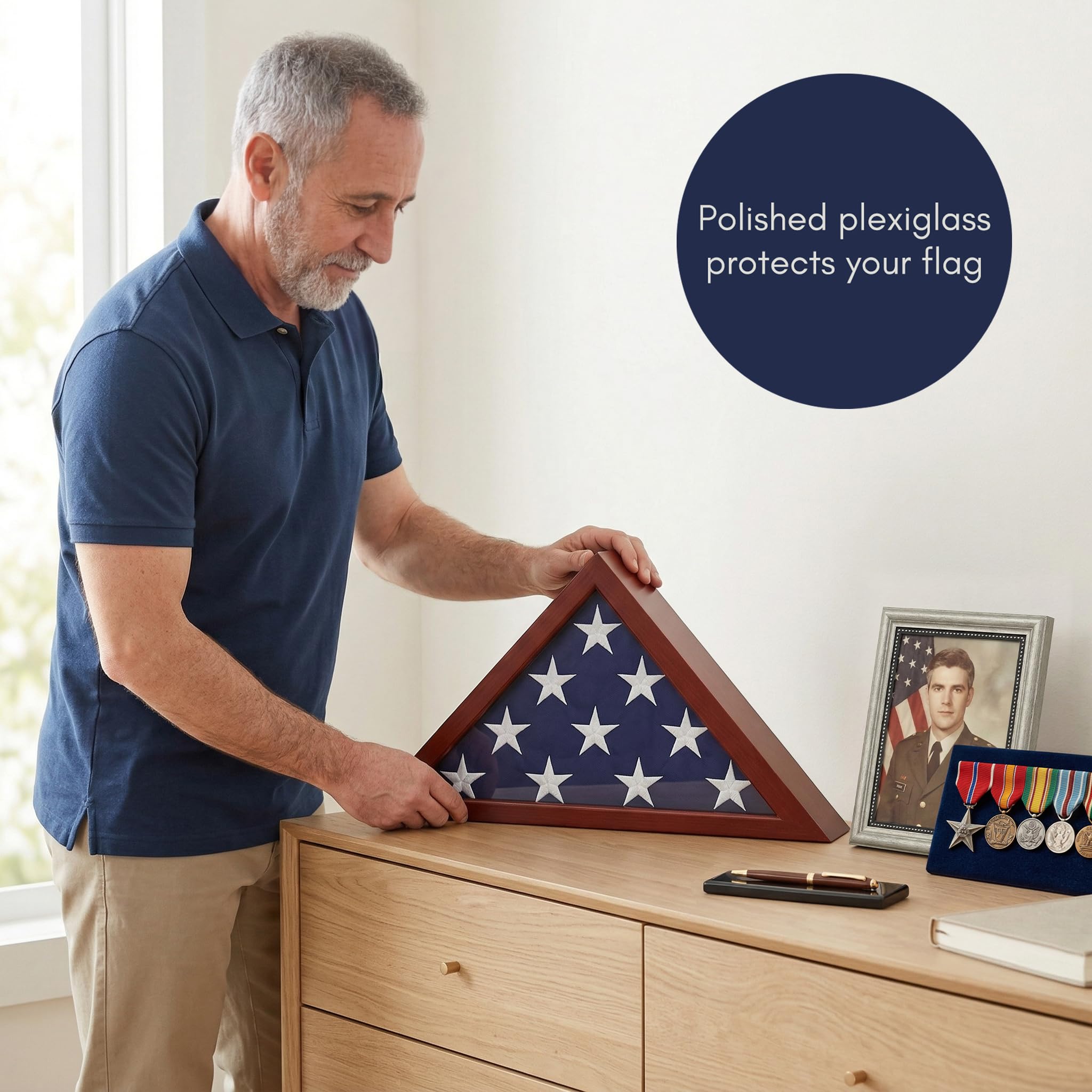 Americanflat drapeau plié 3x5' visible dans le coffret, présentation soignée