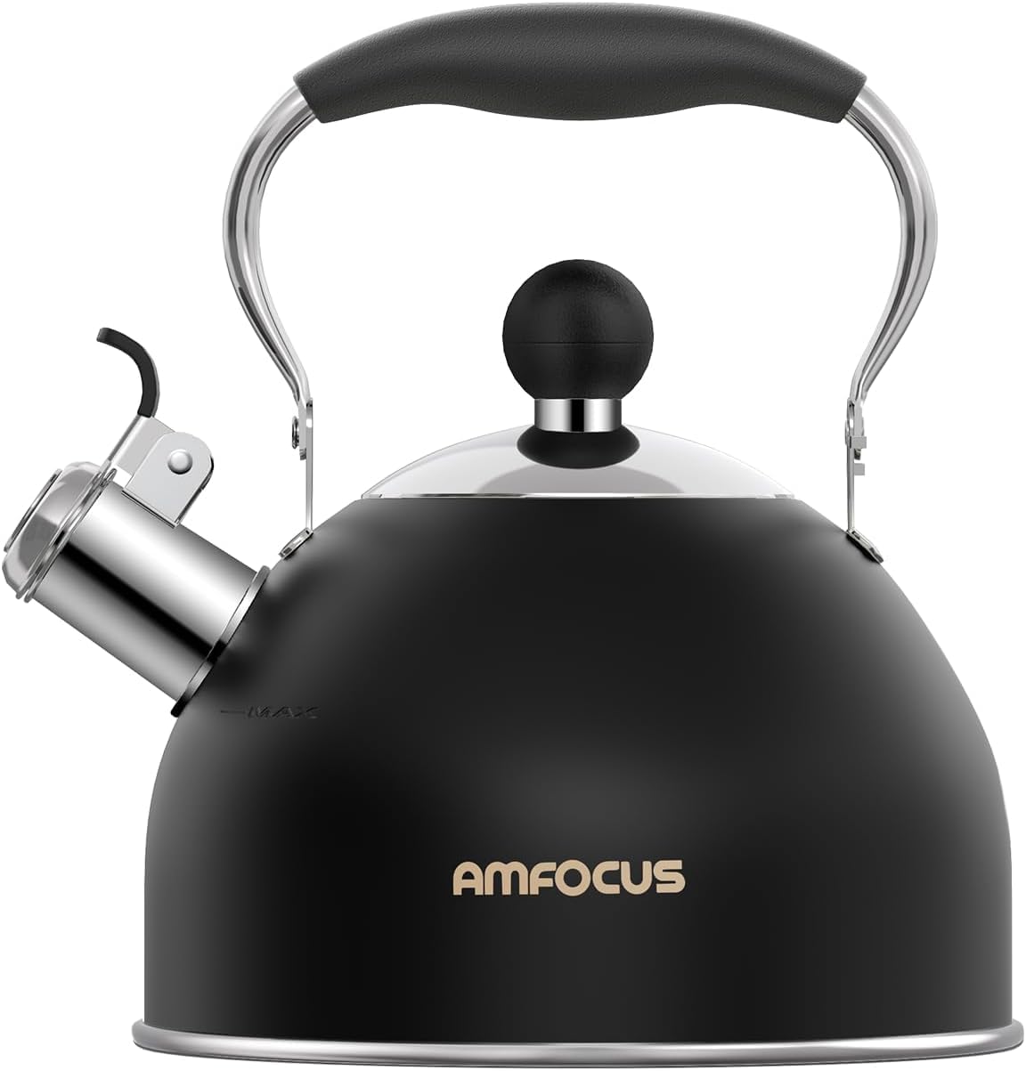 AMFOCUS bouilloire vue de face montrant le fini miroir et design élégant