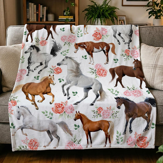 Amilient plaid face avant motif chevaux, apporte chaleur décorative