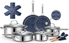 Ammeloo vue d'ensemble du set 17 pièces montrant casseroles et poêles complètes
