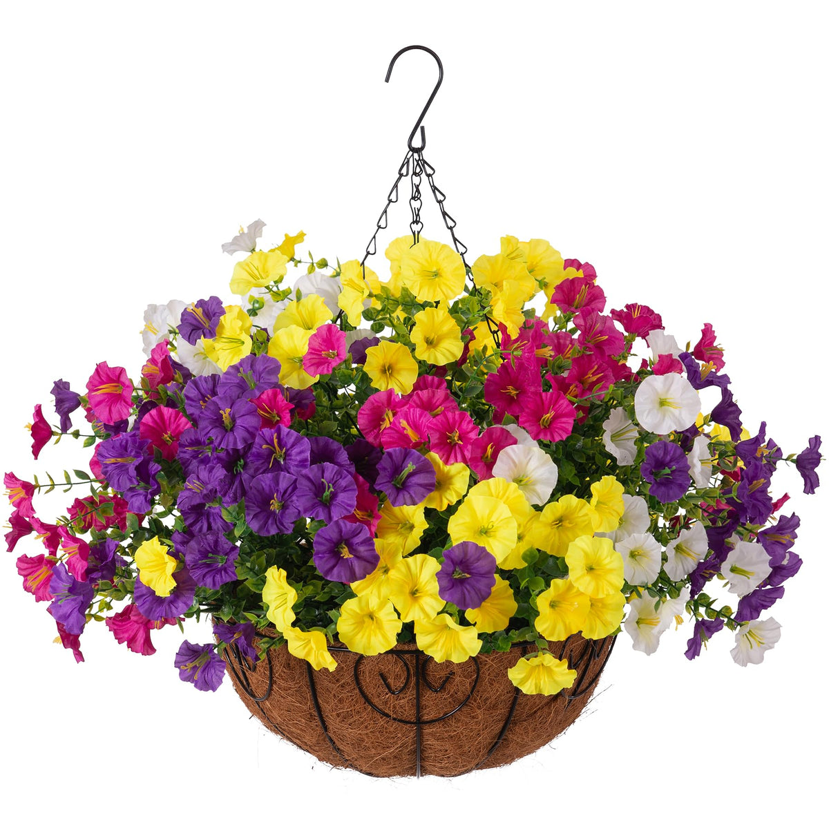 Ammyoo vue avant du panier suspendu montrant fleurs et chaîne, décor immédiat