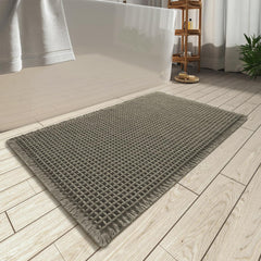 AMOAMI tapis de bain face avant montrant couleur verte et style bohème, protège le sol