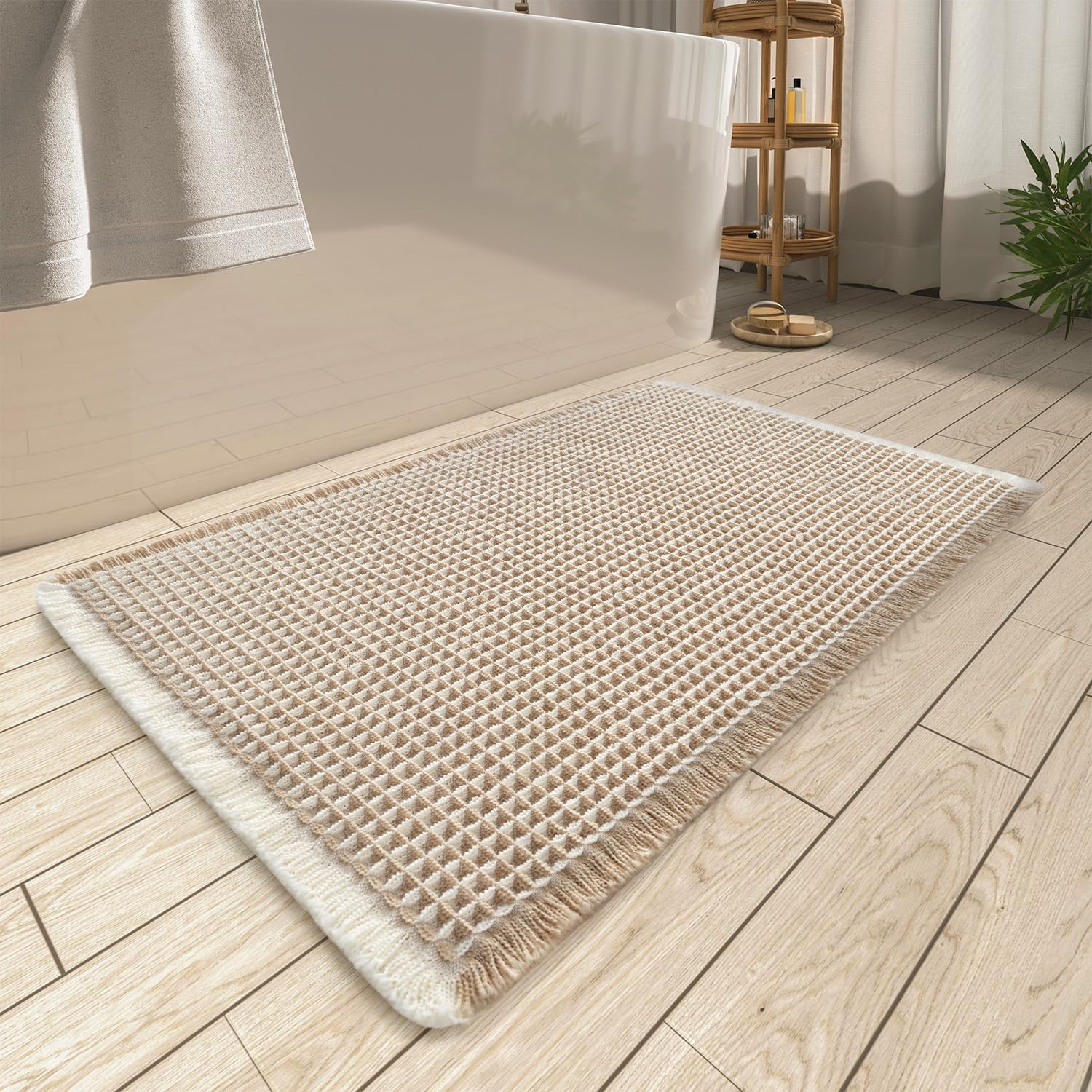 AMOAMI tapis face avant montrant motif gaufre et absorption supérieure