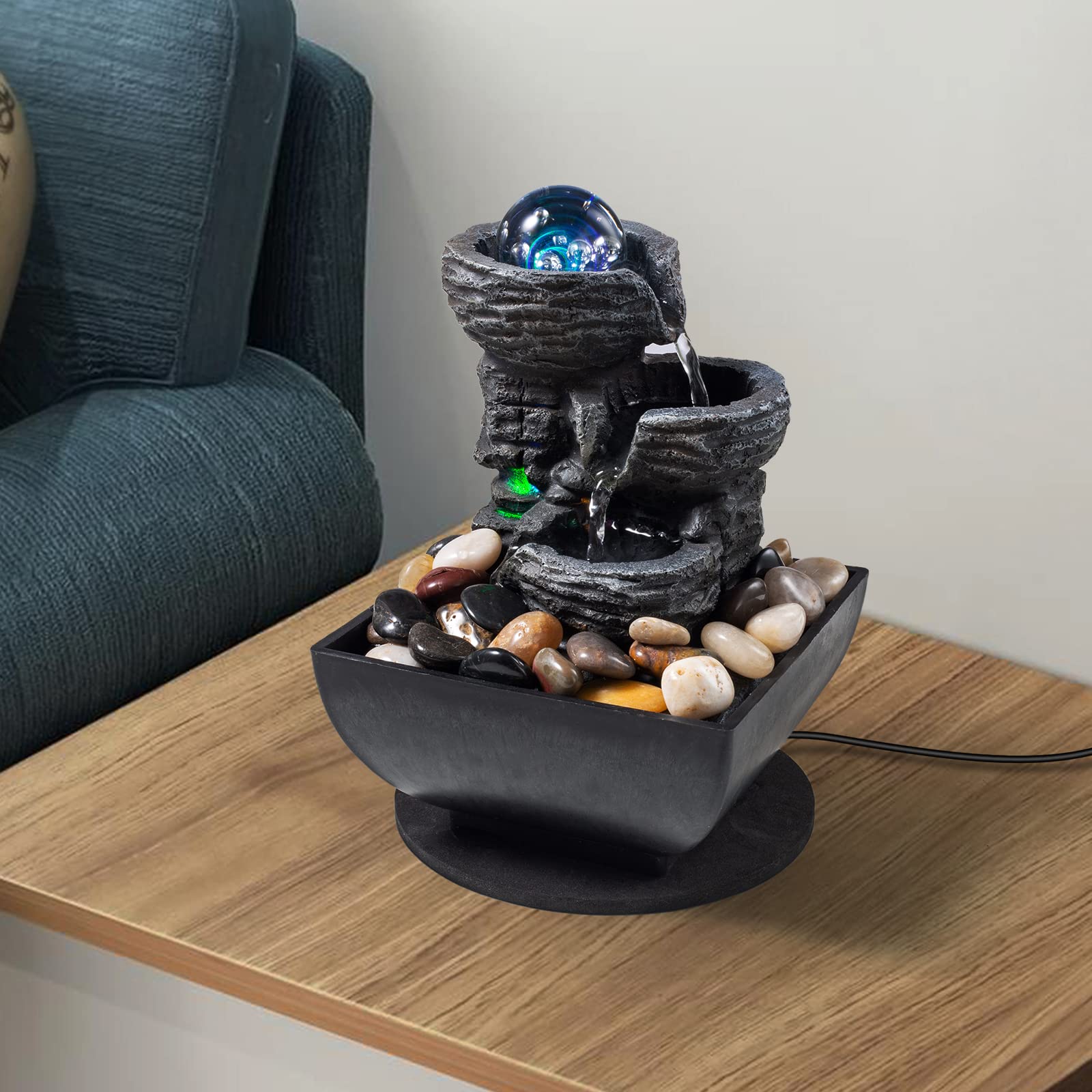 AMOOTEK fontaine comparaison d'échelle sur une table pour visualiser la taille compacte