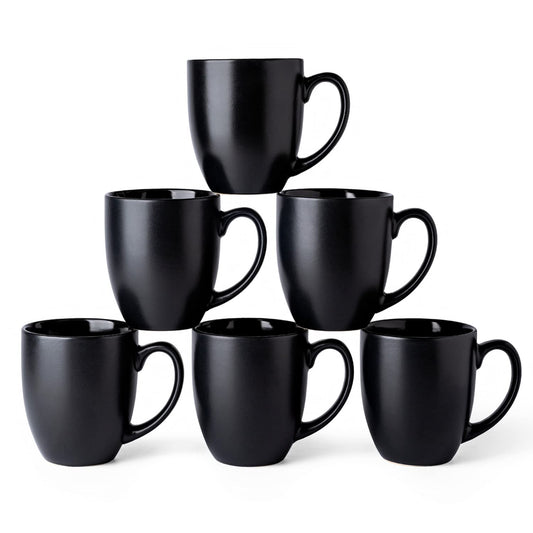 AmorArc ensemble de six mugs noir mat pour grandes boissons, parfait pour réceptions