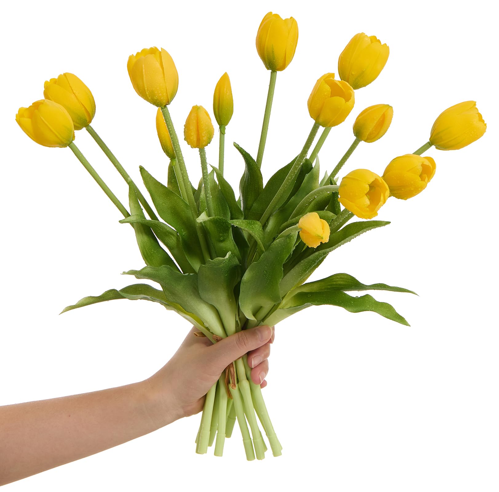 Amore Florals emballage avant montrant 15 tulipes jaunes réalistes et prêt à offrir