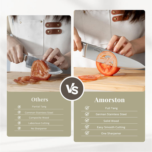 Amorston gros plan lame montrant finition acier et précision de coupe
