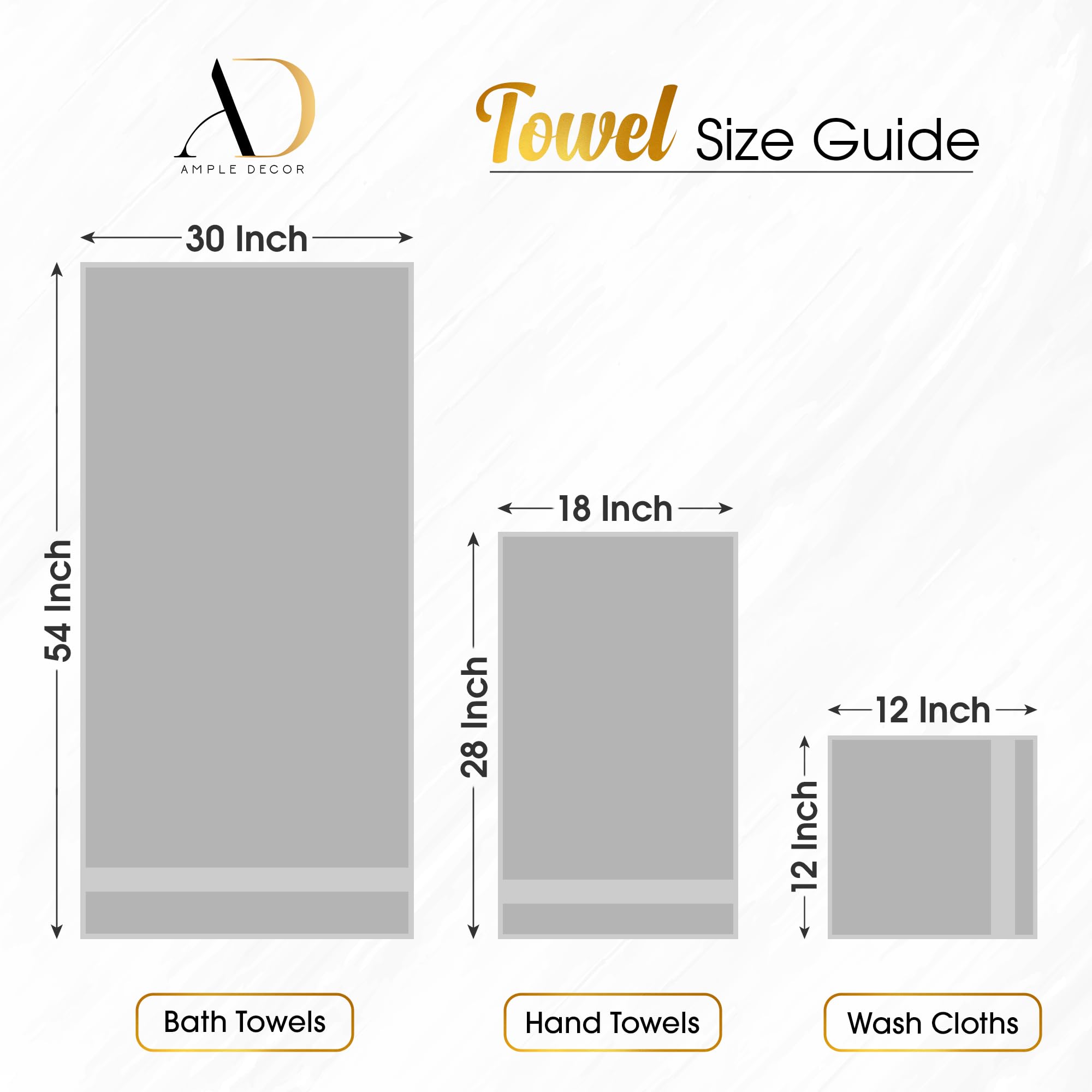 Ample Decor comparaison taille montrant dimensions bain, mains et gant