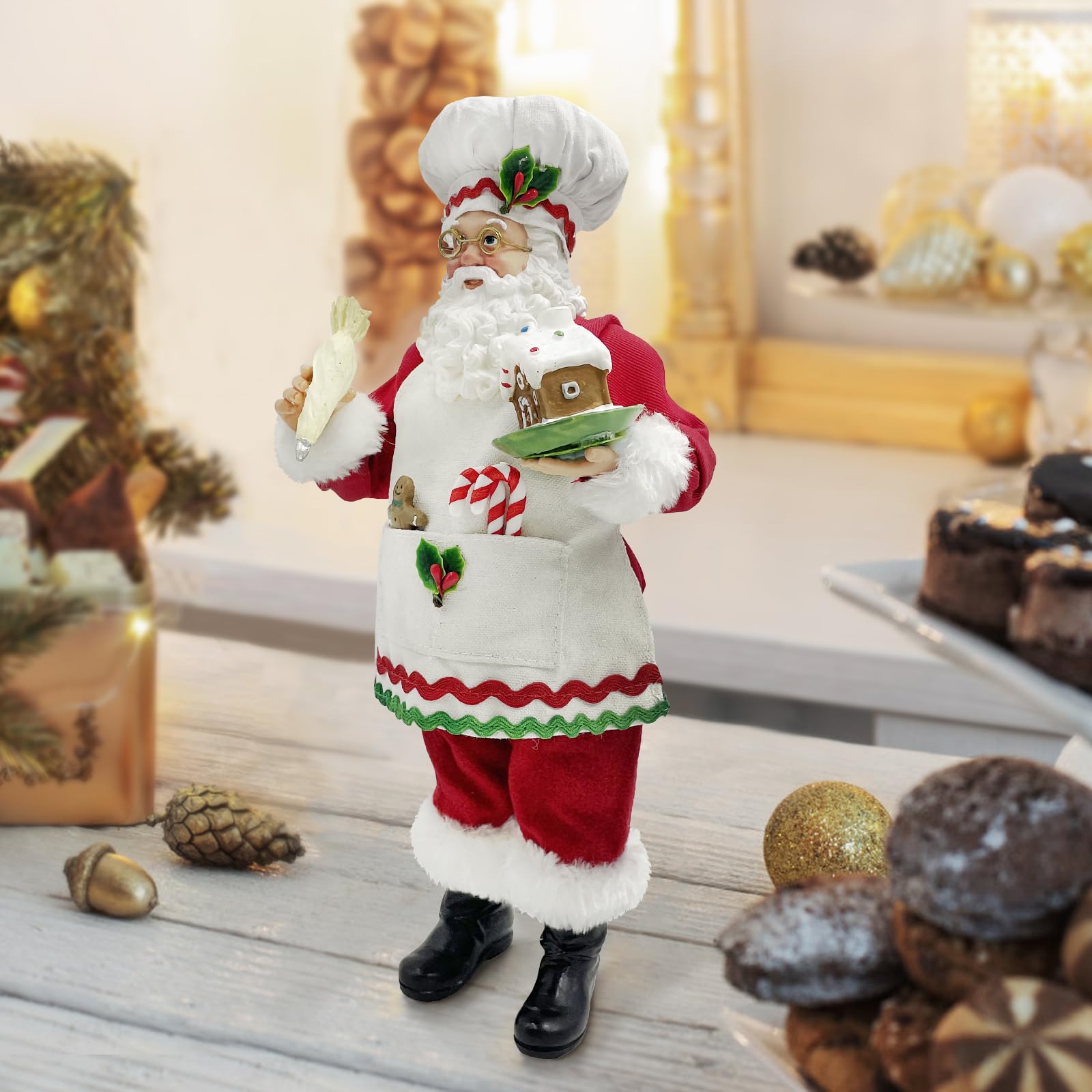Amyoxu Père Noël posé sur une table de fête offrant une ambiance conviviale