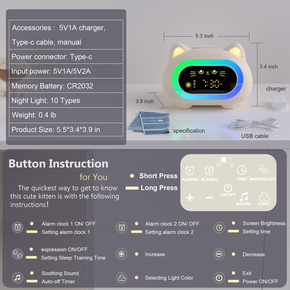 ANALOI réveil chat à côté d'objets pour comparaison d'échelle pratique