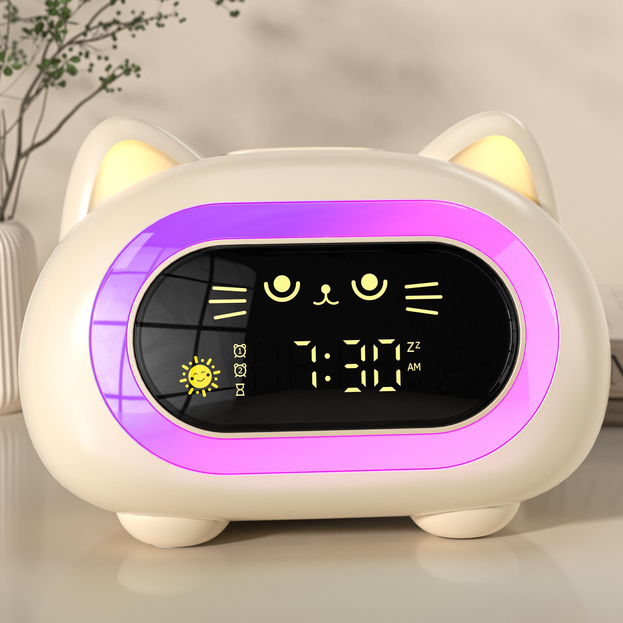 ANALOI réveil chat vue frontale montrant design mignon et lisibilité