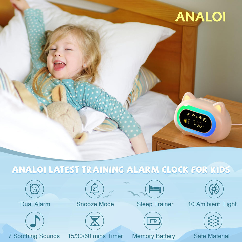 ANALOI réveil chat vue de profil illustrant forme stable et bouton