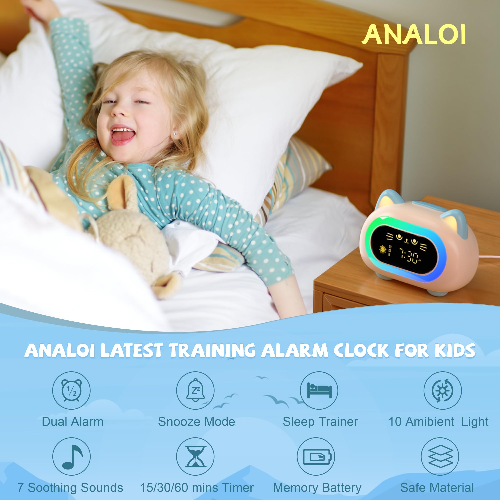 ANALOI réveil chat zoom sur les réglages d'alarme pour simplicité