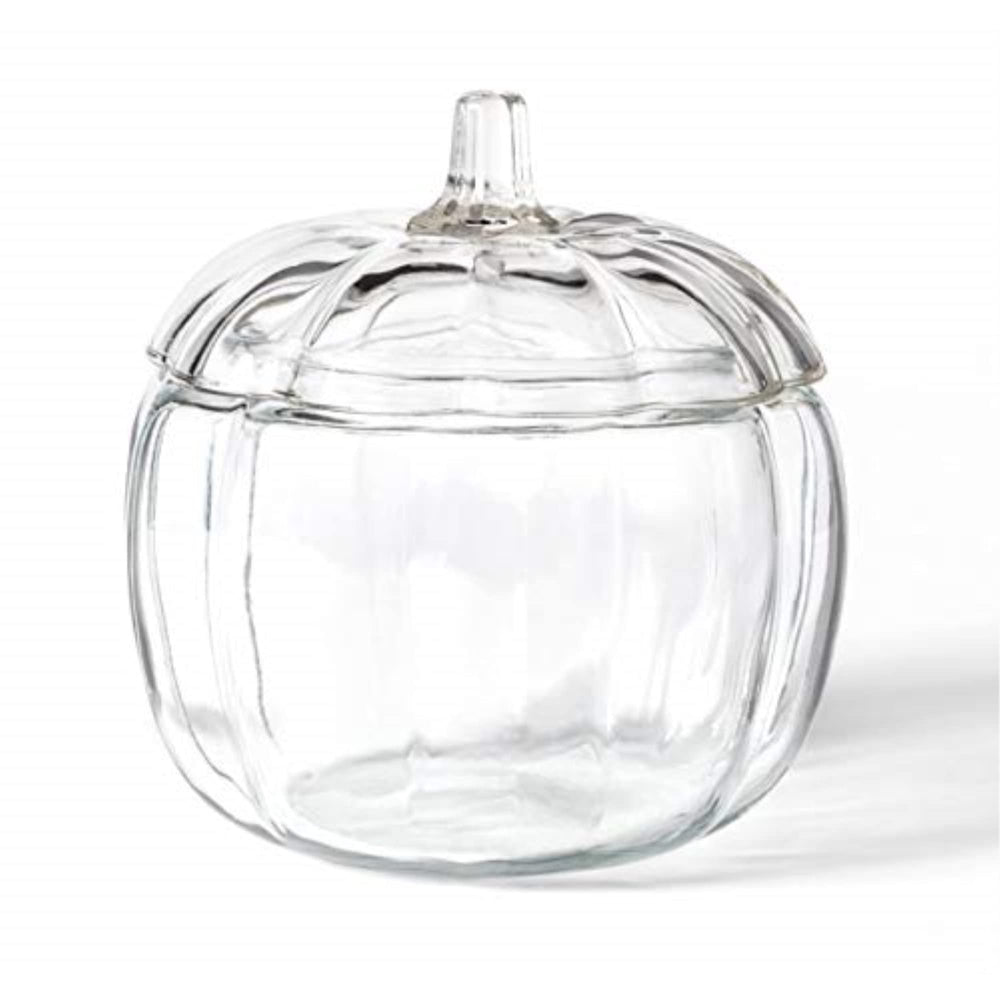 Anchor bocal verre citrouille posé sur table montrant son design et exposition des bonbons