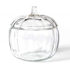 Anchor bocal verre citrouille posé sur table montrant son design et exposition des bonbons