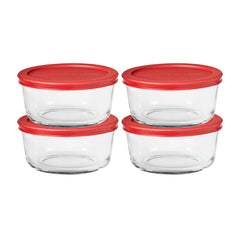 Anchor Hocking ensemble face avant montrant boîtes et couvercles rouge, organisation pratique