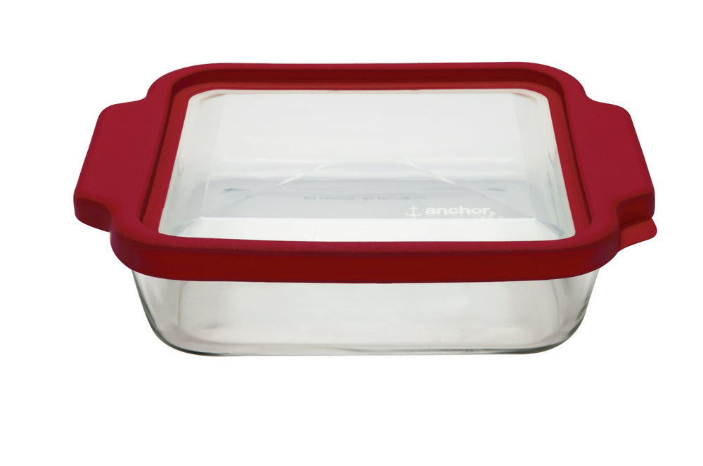 Anchor Hocking plat carré 8" face avec couvercle cerise, présentation et conservation pratiques