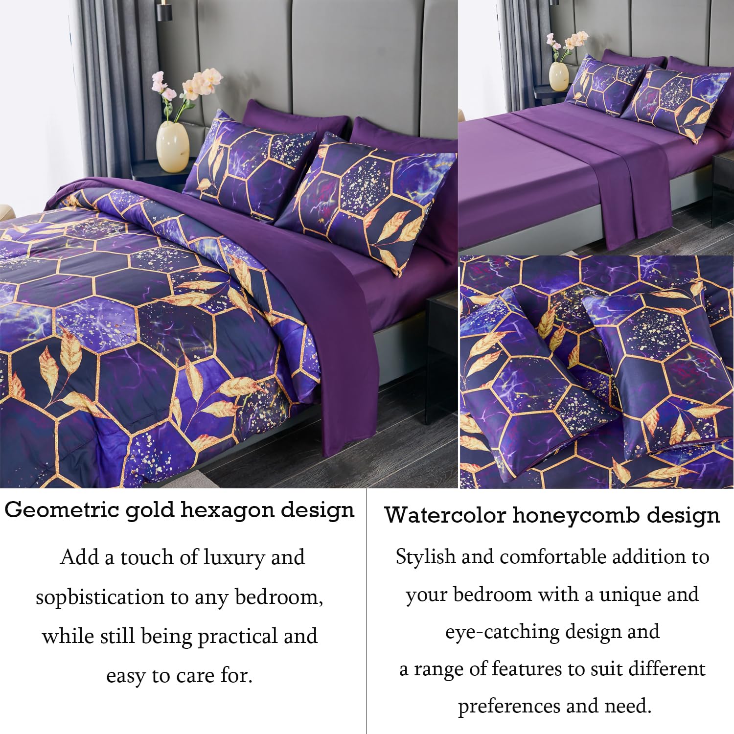 ANGIYUIN mise en scène chambre moderne, harmonie violet et or