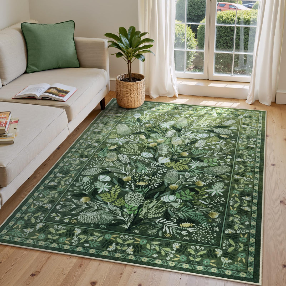 Anidaroel tapis 5x7 recto montrant motif botanique apaisant