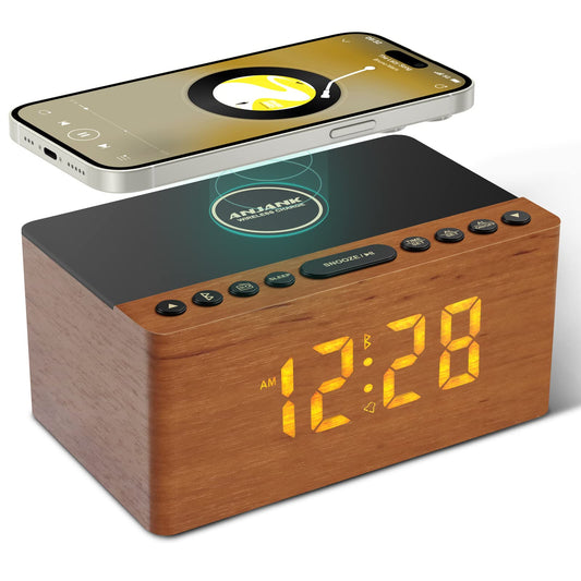 ANJANK devant en bois avec enceinte Bluetooth et réveil, design épuré bénéfique