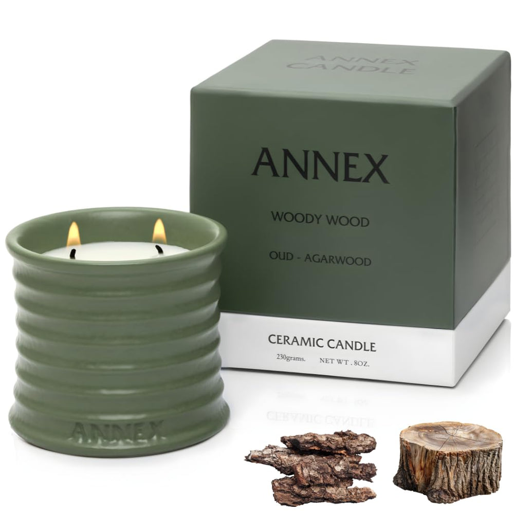 Bougie Annex oud en pot céramique face avant, design élégant et décoratif