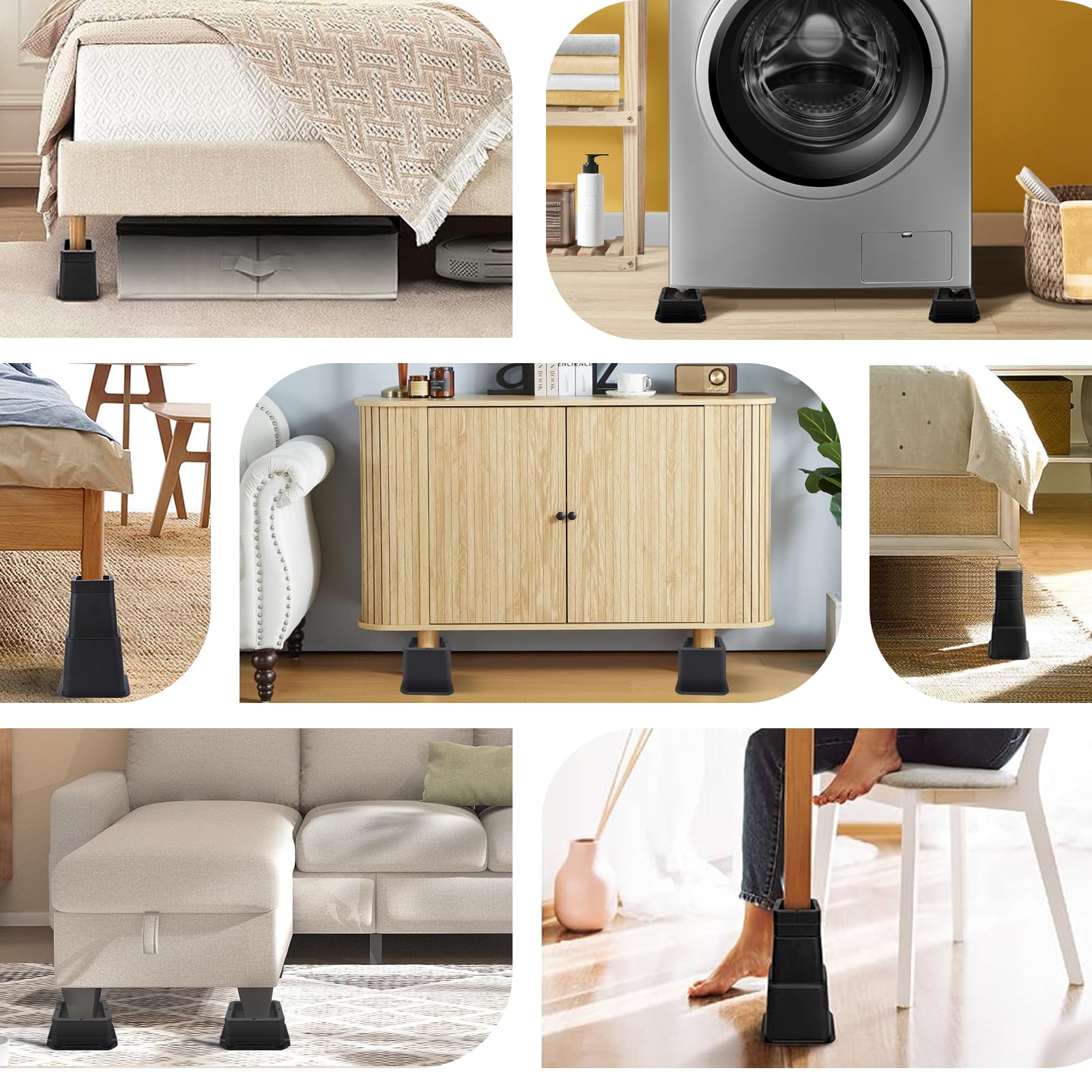 ANNKUT rehausseurs installés dans une chambre optimisant rangement