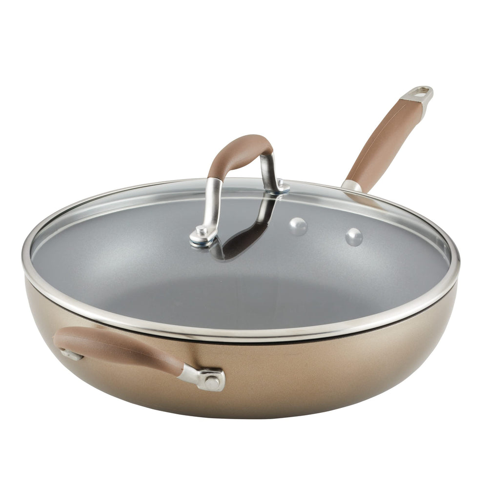 Anolon vue avant de la poêle 12 pouces avec couvercle pour cuisson familiale