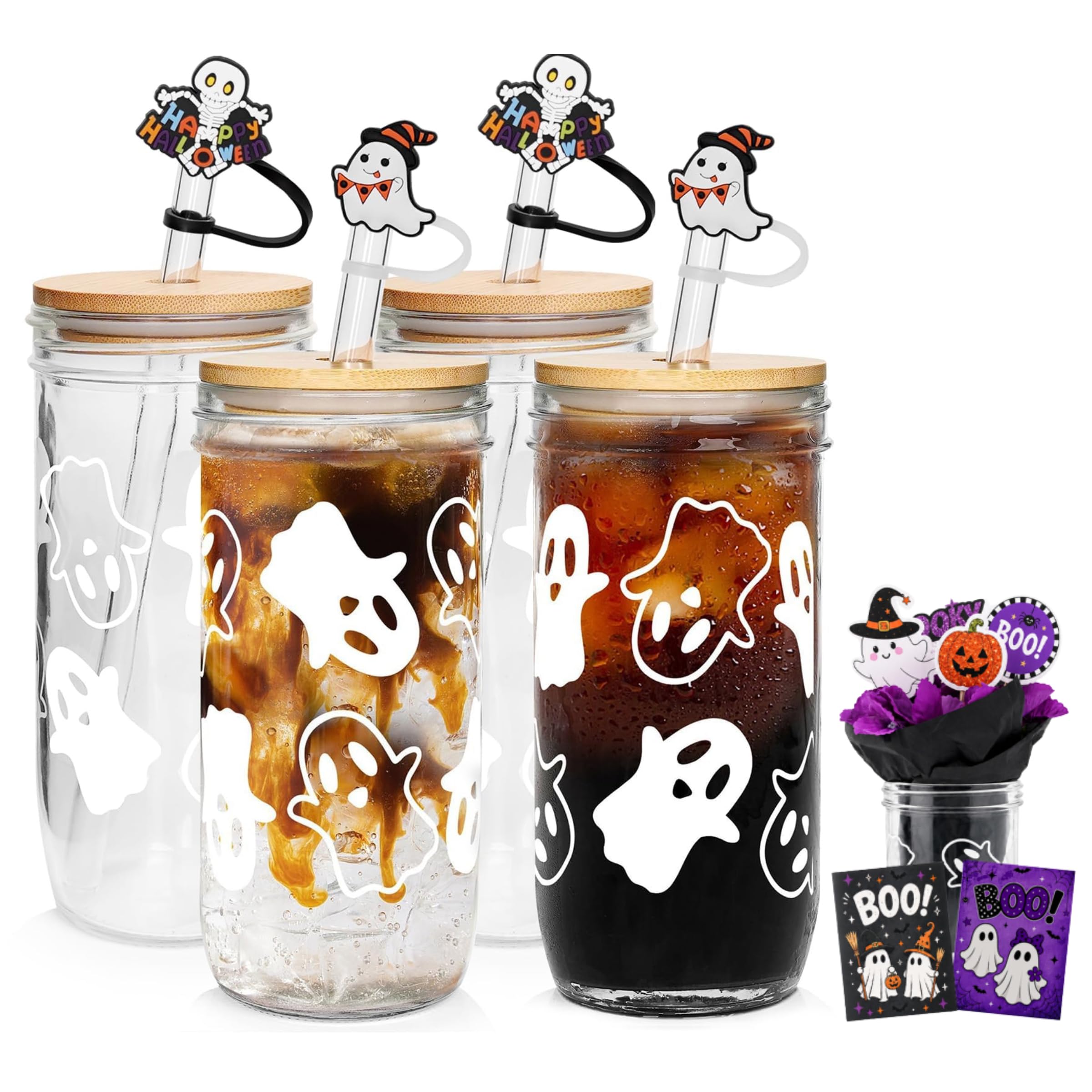 ANOTION verre mason face packagé montrant design fantôme et effet festif