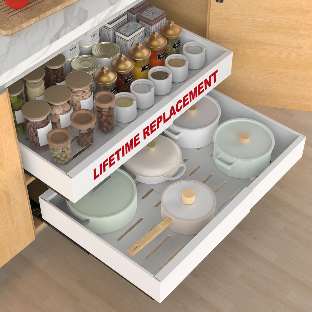 ANTOWIN face avant du tiroir blanc montrant finition robuste et gain de rangement