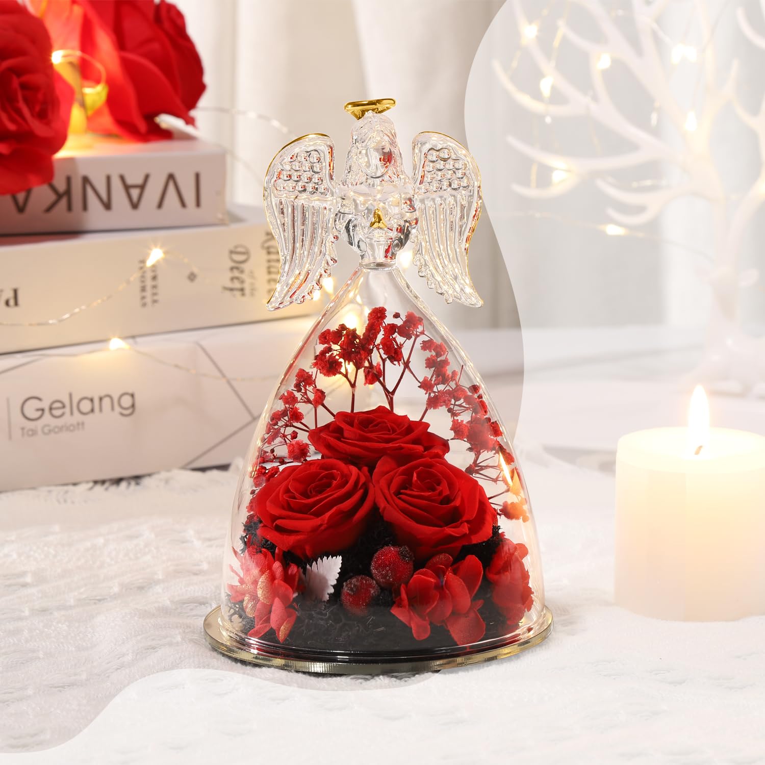 ANWEAO trois roses préservées gros plan offrant beauté durable