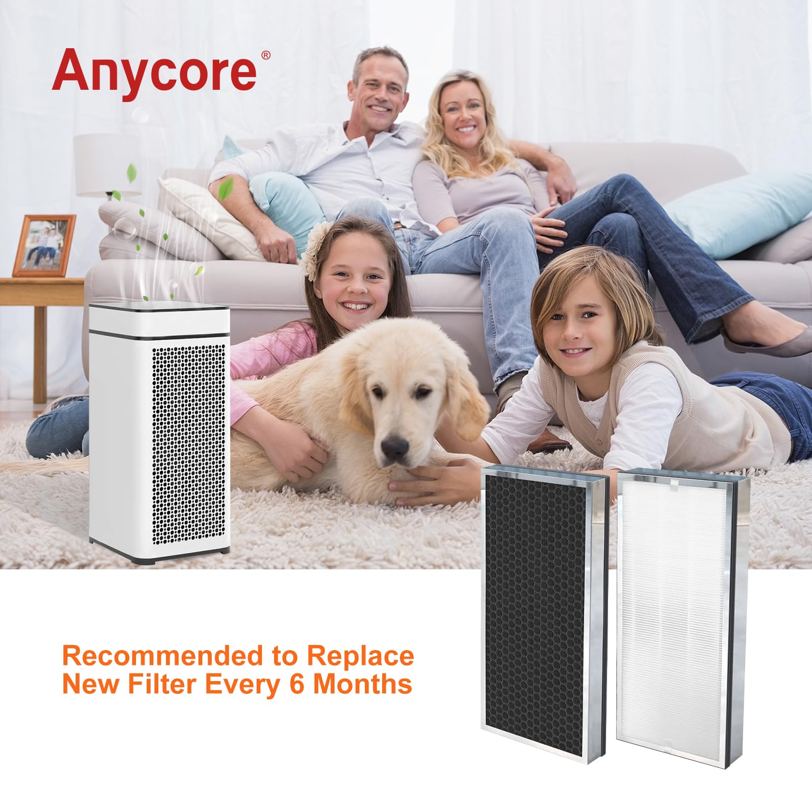 Anycore comparaison d'échelle du filtre montrant dimensions exactes et compacité