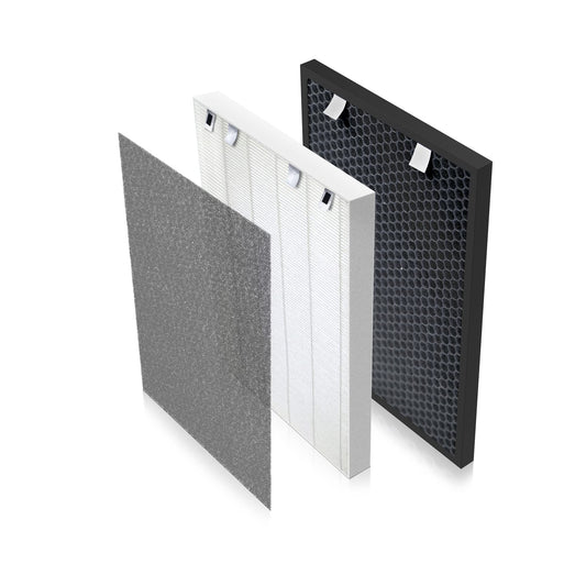 Anycore kit filtres face avant montrant les trois pièces et un bénéfice de remplacement facile