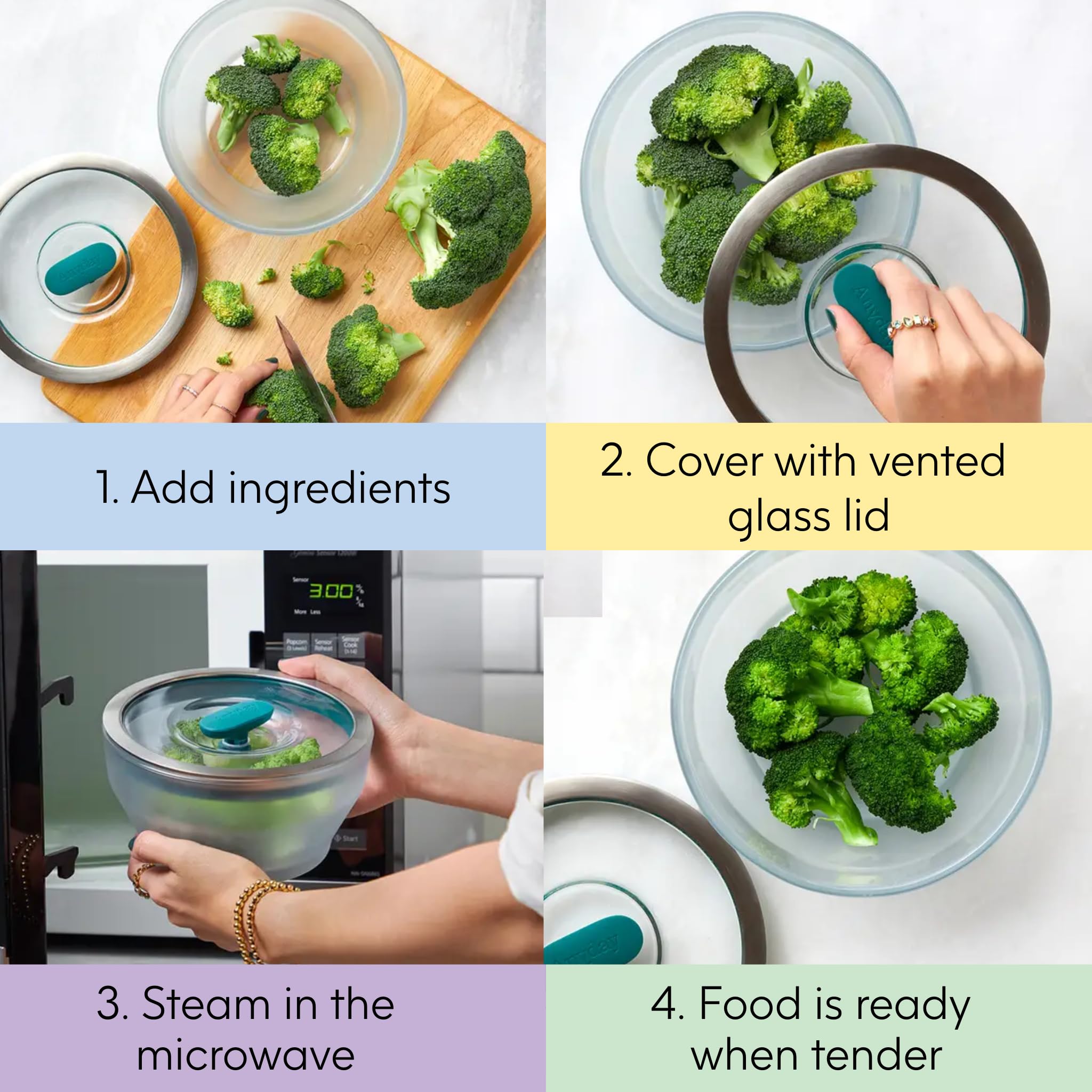 Anyday gros plan verre borosilicate, résistance à la chaleur et sécurité alimentaire